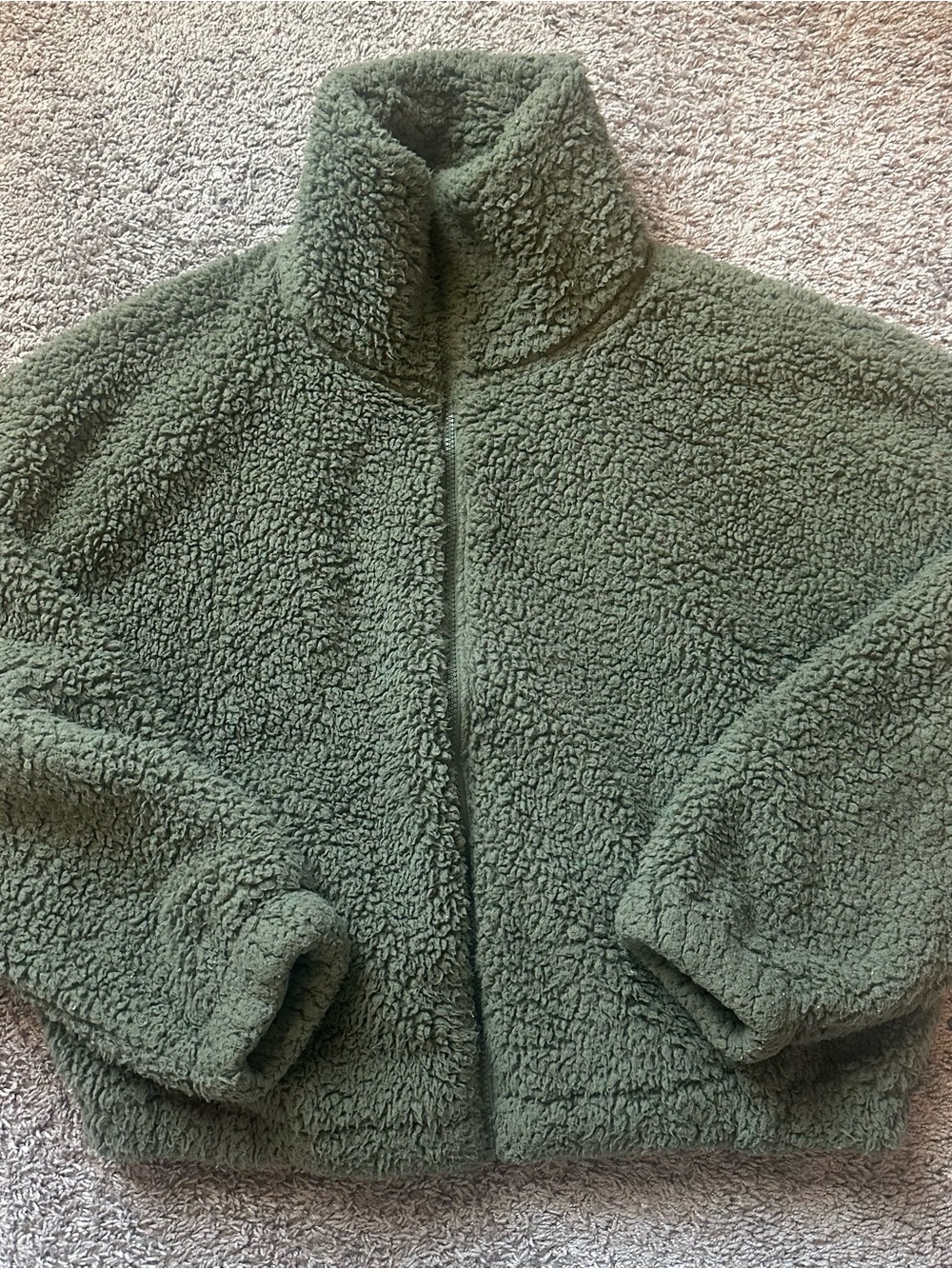 SO Olive Green Teddy Jacket - Plush Zip Front